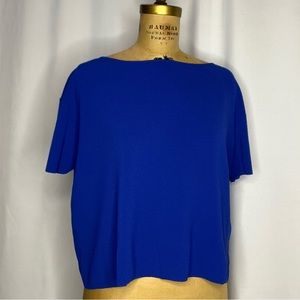 ANN TAYLOR Short Sleeve Knit T-Shirt Sweater Top Boat Neck Royal Blue S